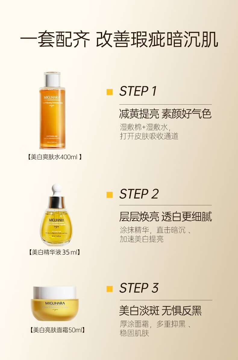 MIGUHARA 咪咕哈啦美白爽肤湿敷补水精华面膜霜护肤套装保湿化妆礼物 【王炸套装】水+精华+面霜