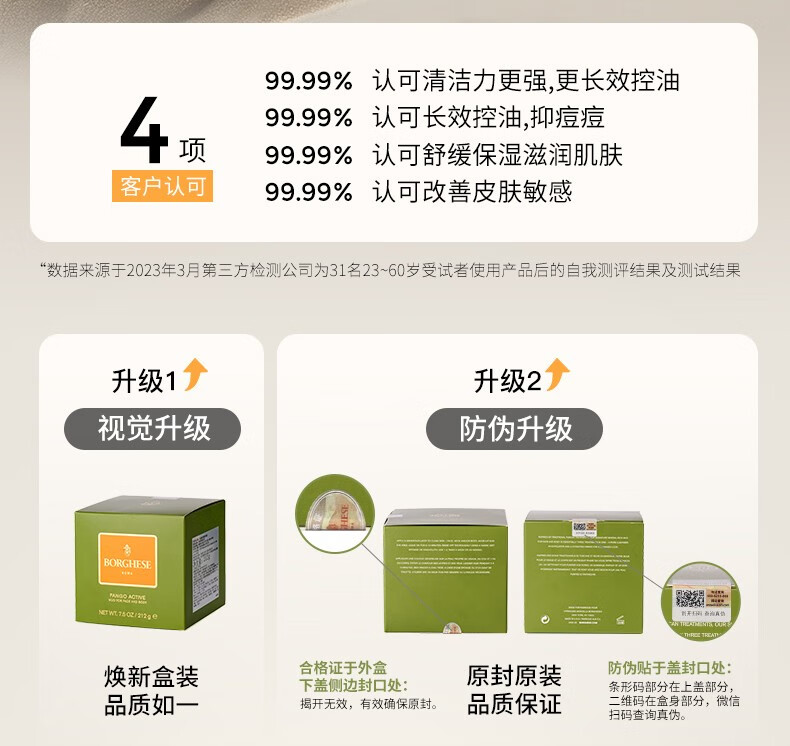 贝佳斯（BORGHESE）绿泥清洁面膜收缩毛孔控油泥浆面膜【全新升级】新年礼物送女友 【经典】深层清洁 绿泥 212g