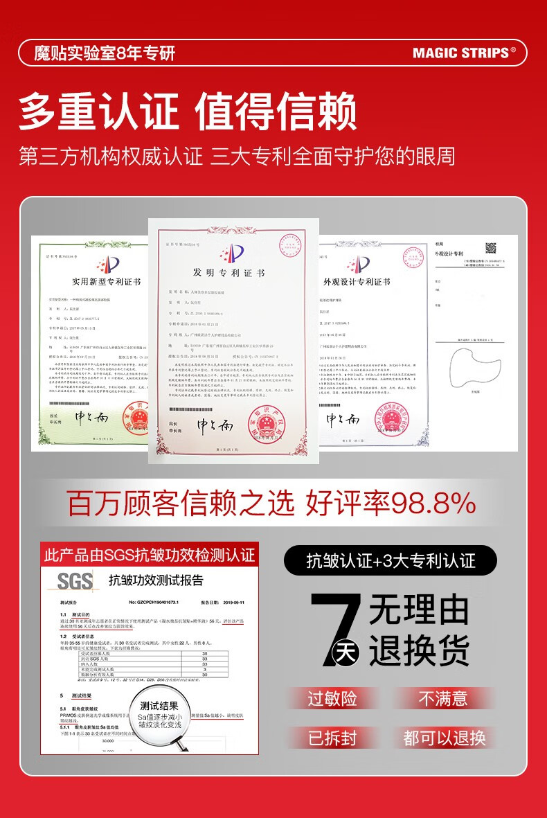 魔贴世家（MAGIC STRIPS） 眼膜贴 抗皱淡化细纹黑眼圈眼袋补水保湿提拉眼周眼角皱纹5片装 5片装