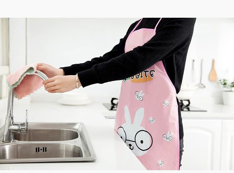 韩版时尚家居可爱卡通做饭围裙厨房防水防油成人无袖罩衣女士围腰 随机款2条装