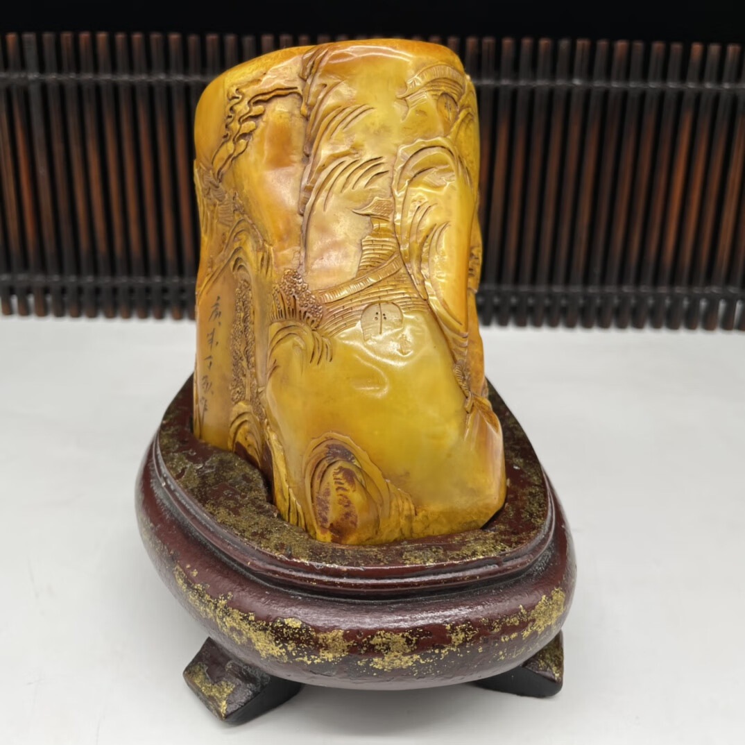 旧藏庚申年篆刻家【丁敬】刻石，木盒典藏珍品寿山田黄石雕刻随形