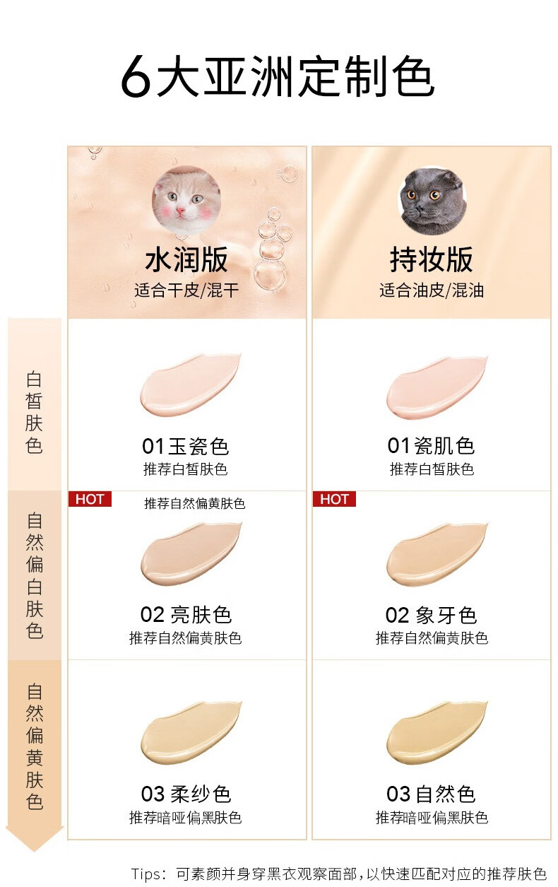 卡姿兰（Carslan） 粉底液遮瑕控油bb霜防水防汗油皮干皮持久持妆保湿水润服帖小奶夜猫不卡粉女 01瓷白色（偏白肤色 遮瑕控油）