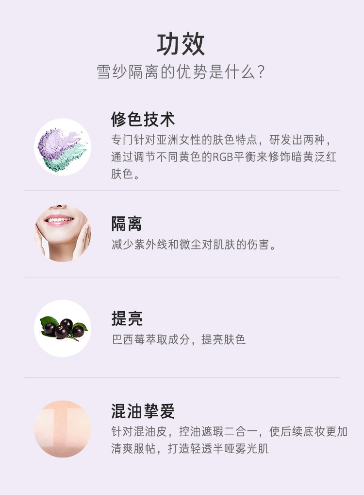 兰芝(LANEIGE)雪纱丝柔水光修颜防晒隔离霜SPF23PA++乳遮瑕 粉底化妆品  水光修颜防晒隔离【紫色】35ml
