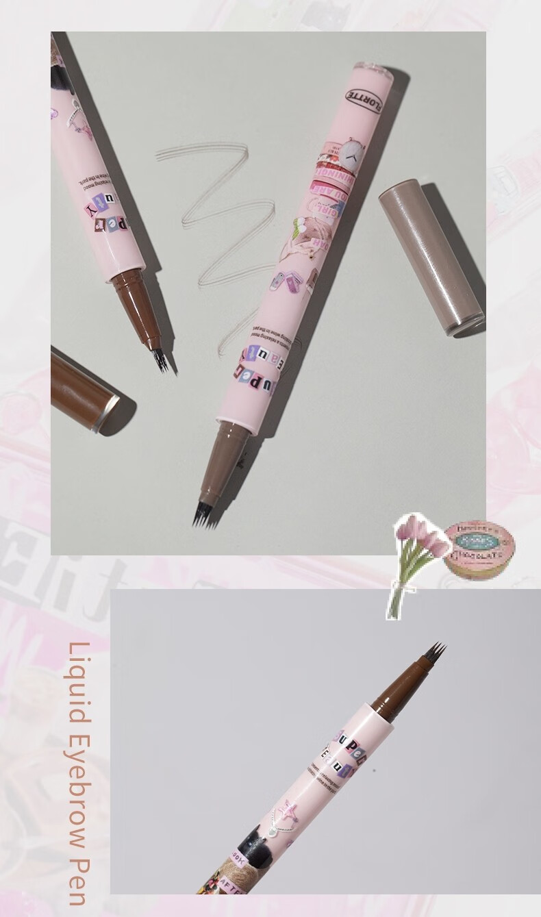花洛莉亚（FLORTTE）花洛莉亚怪美莉亚眉笔小画家刀锋水眉笔持久不易晕染 现货 02#毛流灰棕