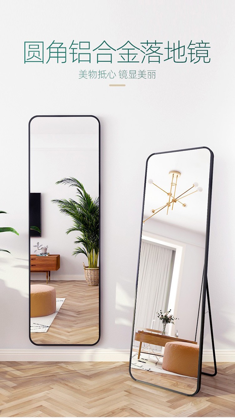 穿衣镜落地全身镜服装店挂墙贴墙试衣镜衣帽间卧室家用防爆立体玄关壁挂镜子铝合金圆角网红大镜子 优雅白 30*80cm【壁挂】