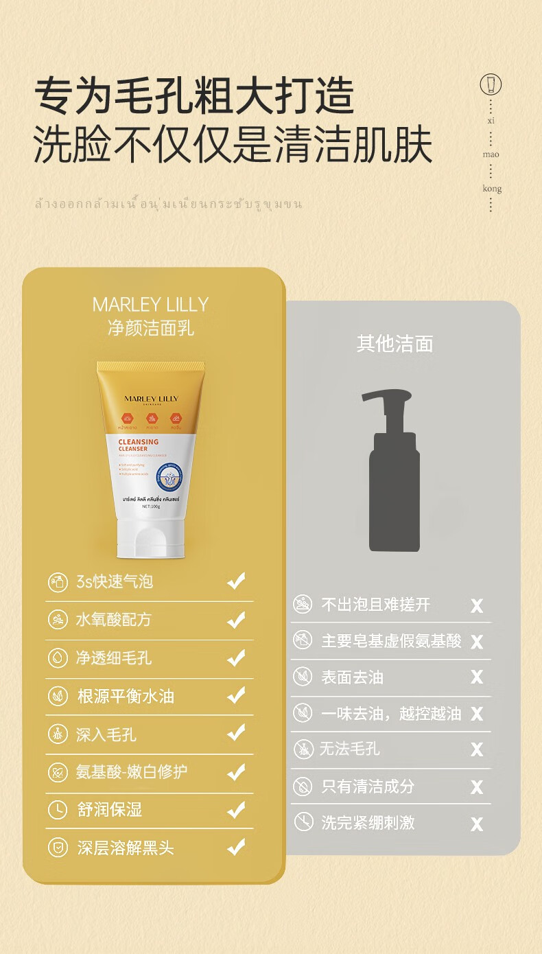 MARLEY LILLY【泰国原装进口】水杨酸深层清洁收缩毛孔女神泡沫洗面奶去角质女 300g 买2 发3