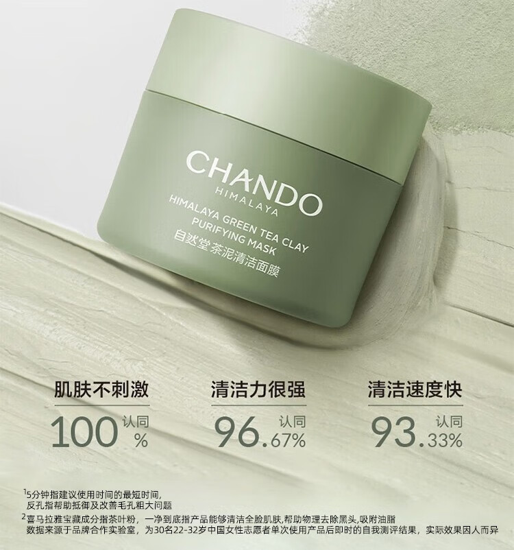 自然堂（CHANDO）喜马拉雅茶泥净颜清洁面膜细致毛孔涂抹面膜控油不含酒精香精 茶泥膜100g深层清洁