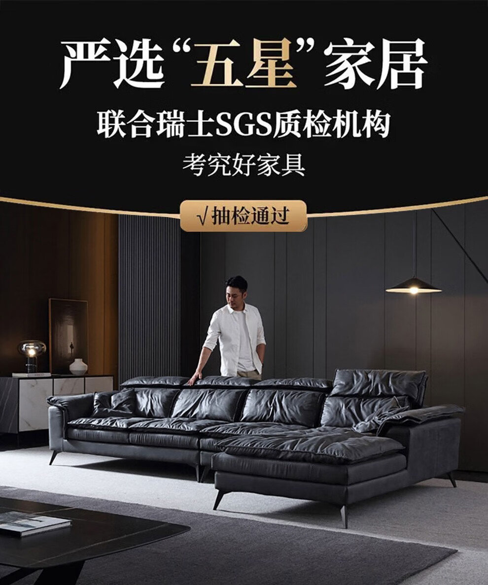 【领神卷1000元】迪伦公馆 沙发 科技布沙发意式现代简约轻奢客厅小户型北欧黑色防水羽绒布艺沙发 单人+双人+贵妃位