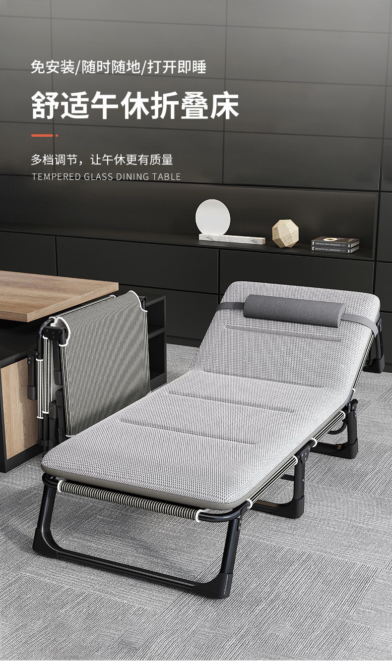 折叠床单人躺椅办公室午睡午休床陪护床行军床三折便携式单人床 【加固款】香槟金56CM宽+舒适棉垫