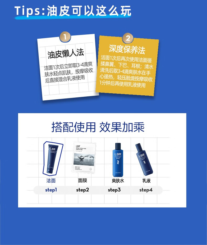 LBR 氨基酸洁面乳面部清洁油皮洗面奶清爽滋润不假滑男女学生120g 油皮适合