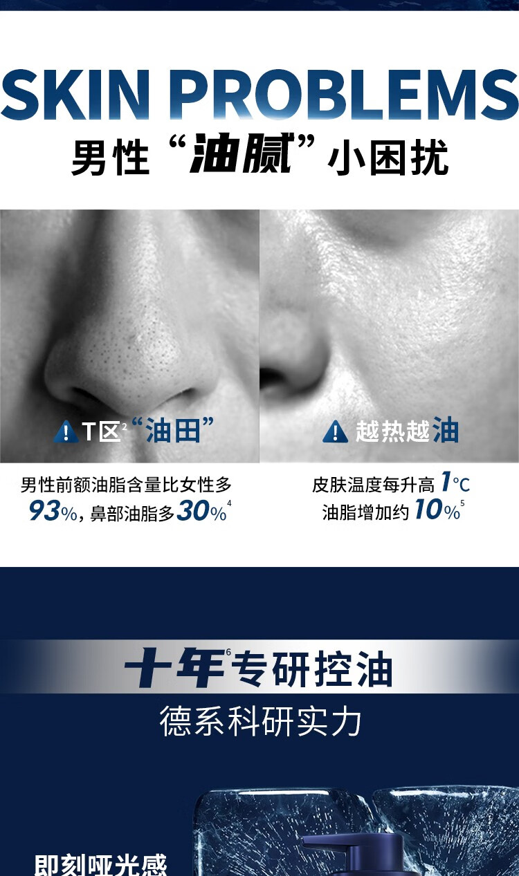 妮维雅NIVEA男士冰极多重控油保湿洗面奶薄荷醇冰爽洁面控油型洁面礼物 男士多重控油保湿精华露 50G