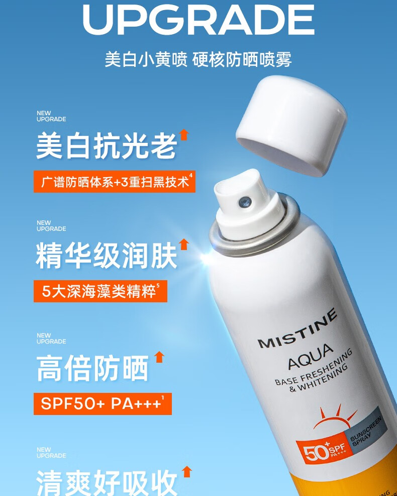 Mistine泰国蜜丝婷Mistine小黄瓶防晒喷雾隔离女二合一面部全身清爽 小黄瓶120ml