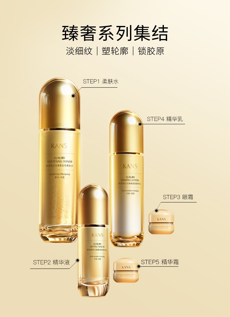 韩束（KanS） 护肤品补水保湿精华水提亮肤色收缩毛孔紧致弹润护肤水 升级2.0版聚时光金萃柔肤水120ml