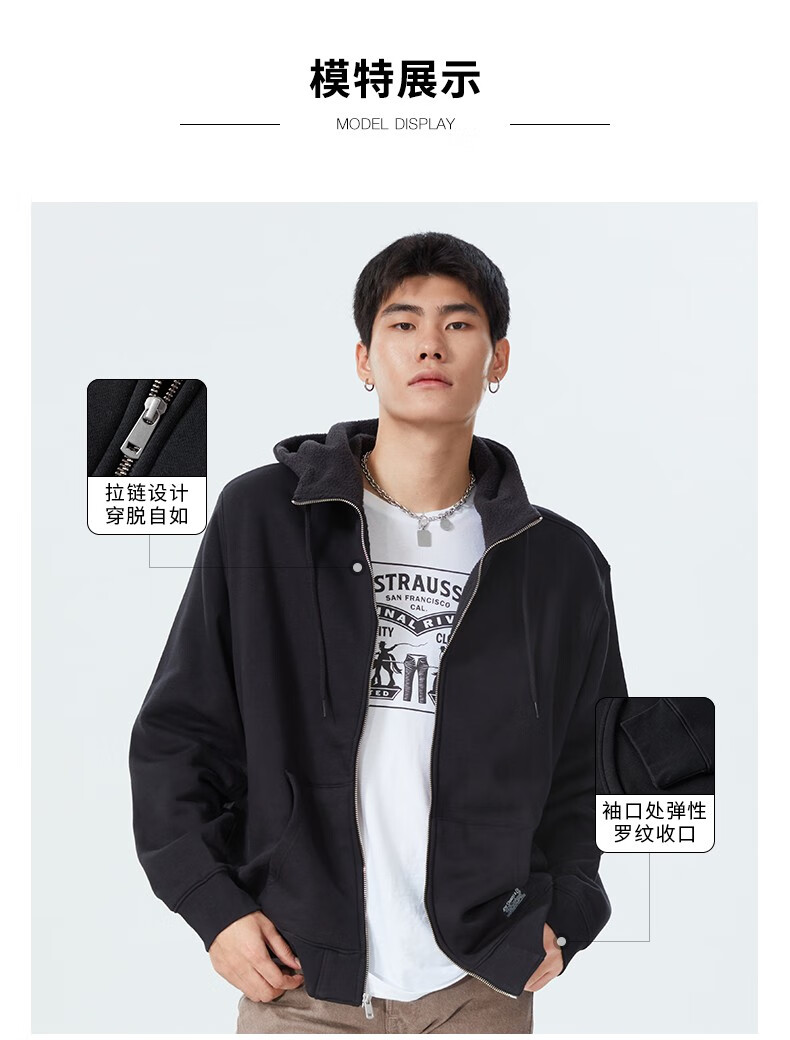 Levi’s李维斯男士针织外套22秋冬款oldschool美式潮流连帽上衣易穿搭 浅灰色001 S