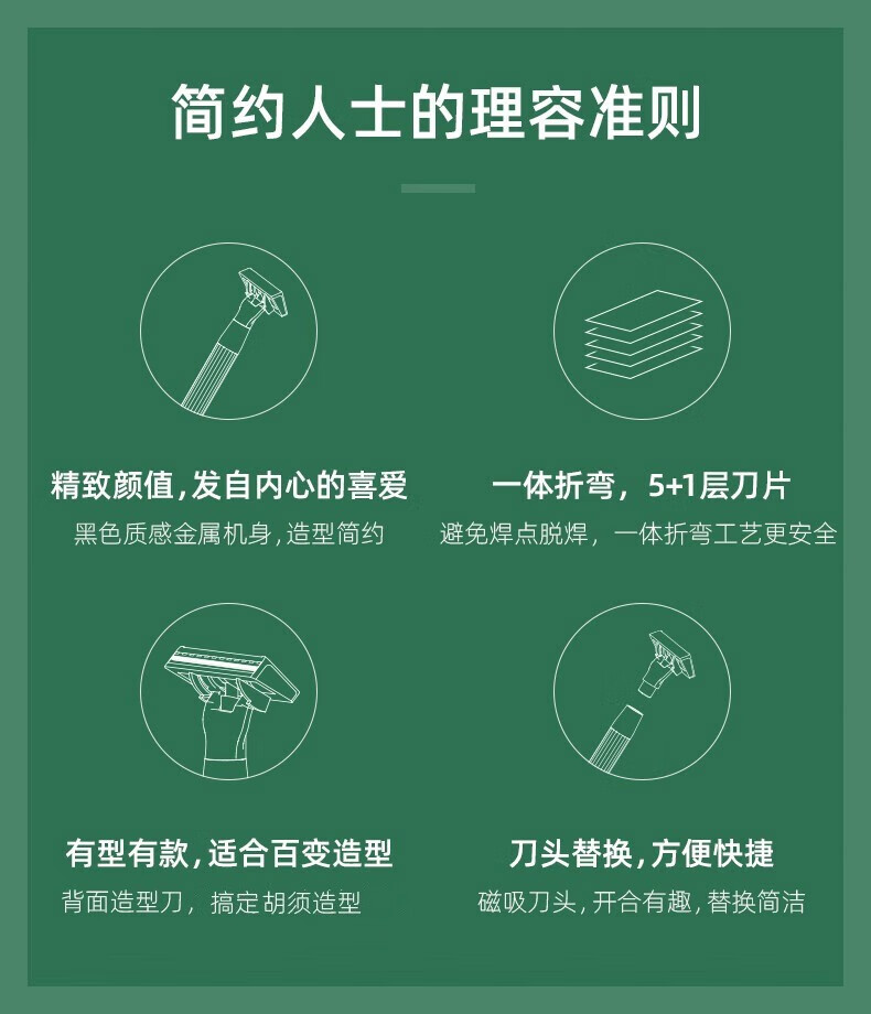 焕醒剃须刀手动德国5层刀片8件套礼盒装年货生日礼物老式刮胡刀 1刀架+5刀头+1剃须泡+1底座