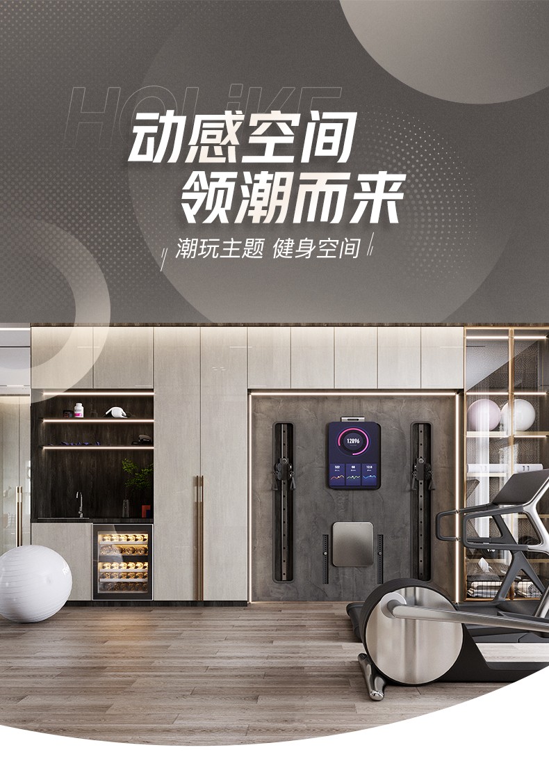 好莱客健身房定制 瑜伽跑步锻炼运动房 满墙置物柜 高光金属感门板 整面落地镜 茶水台 全屋家具定做 定制订金(非商品实际价格)