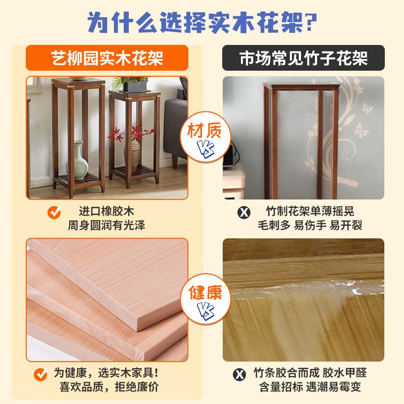 艺柳园 实木花架置物架客厅室内新中式落地花架简约花盆架花几架 【轻奢款】小号胡桃色-整装