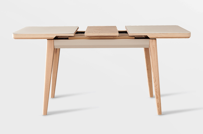 全友家居 北欧风伸缩饭桌 水曲柳实木框架餐桌椅组合