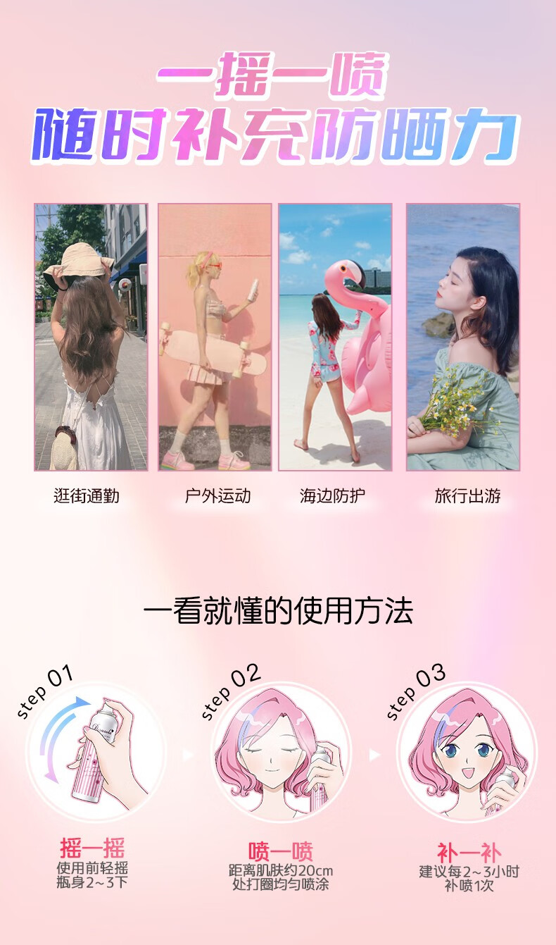 娜丽丝（Naris）防晒喷雾防晒霜清爽补水保湿男女户外面部全身隔离紫外线 防晒喷雾90g*3支【24年3月】