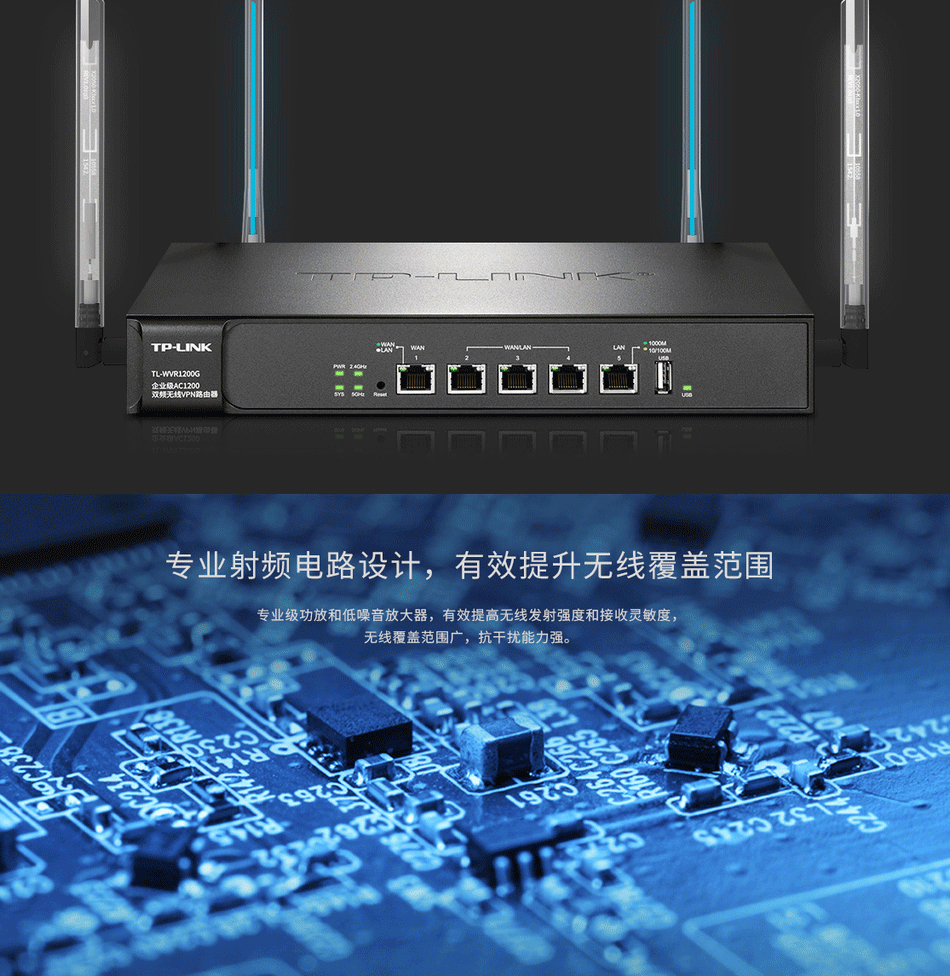 TP-LINK TL-WVR1200G 企业级AC1200M全千兆双频上网行为管理穿墙商用无线路由器
