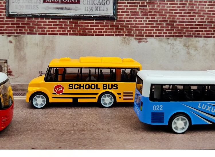 超级森林 合金车模型合金玩具车回力公交巴士车模型汽车摆件男孩玩具 黄色