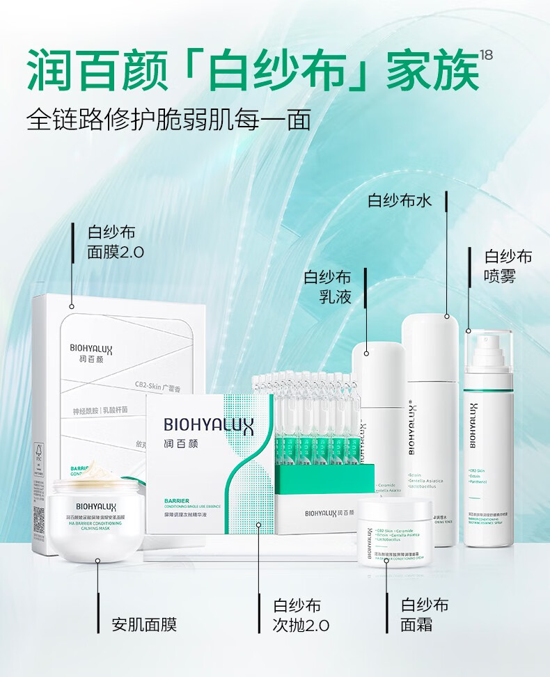 润百颜玻尿酸屏障调理安肌面膜补水保湿修护白纱布涂抹睡眠面膜护肤品女 屏障调理安肌面膜100g