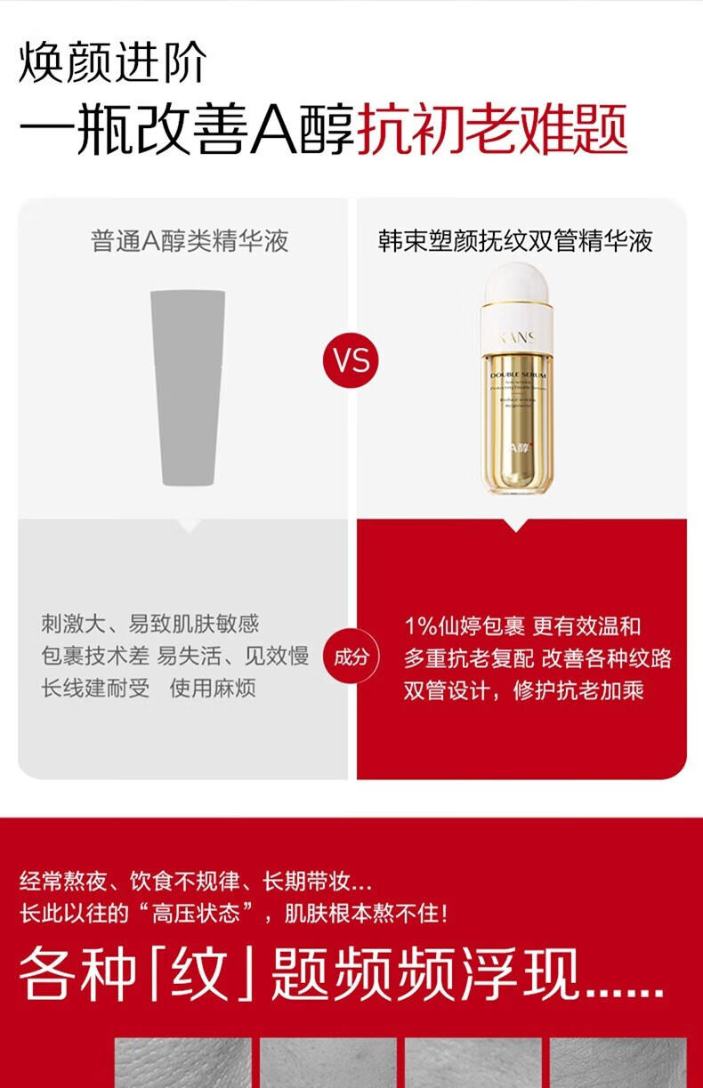 韩束（KanS）精华液护肤品保湿修护紧致改善淡化细纹双A醇送女友妈妈礼物 双管塑颜抚纹精华液36ml