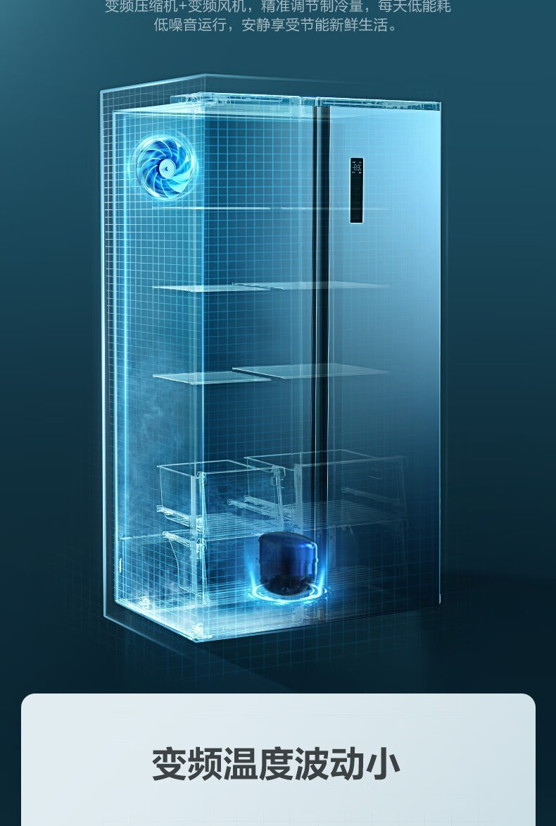 美的(Midea)冰箱双开门风冷无霜双变频智能家用大容量办公室对开门双循环电冰箱 双变频立体风冷铂金净味