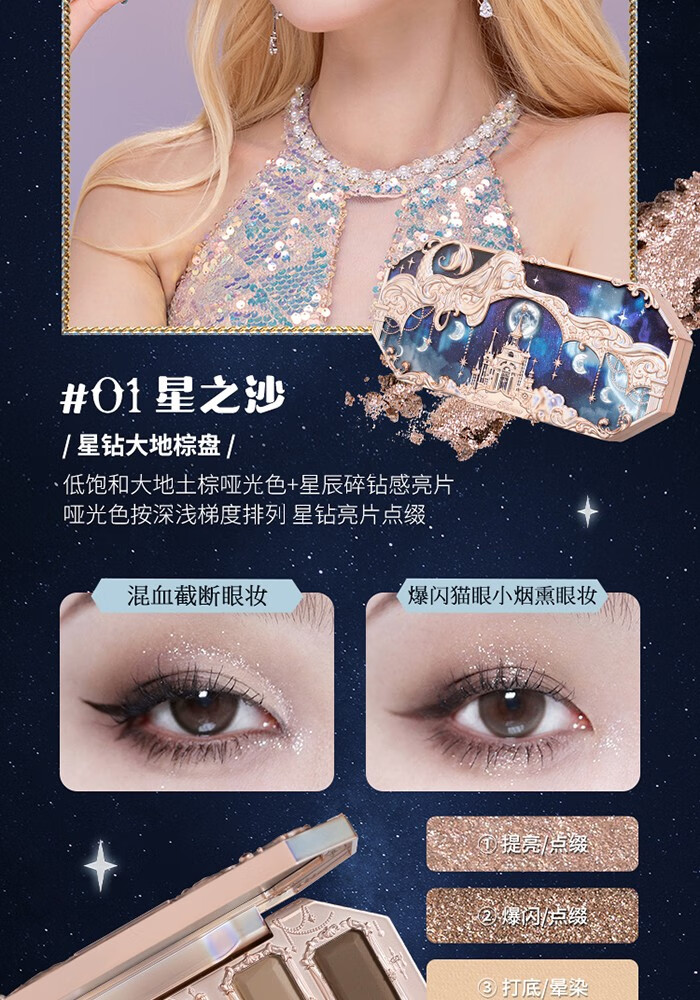 花知晓月光人鱼眼影盘五色宝石眼影盘粉质细腻不飞粉易上色 【新手推荐】01星之沙