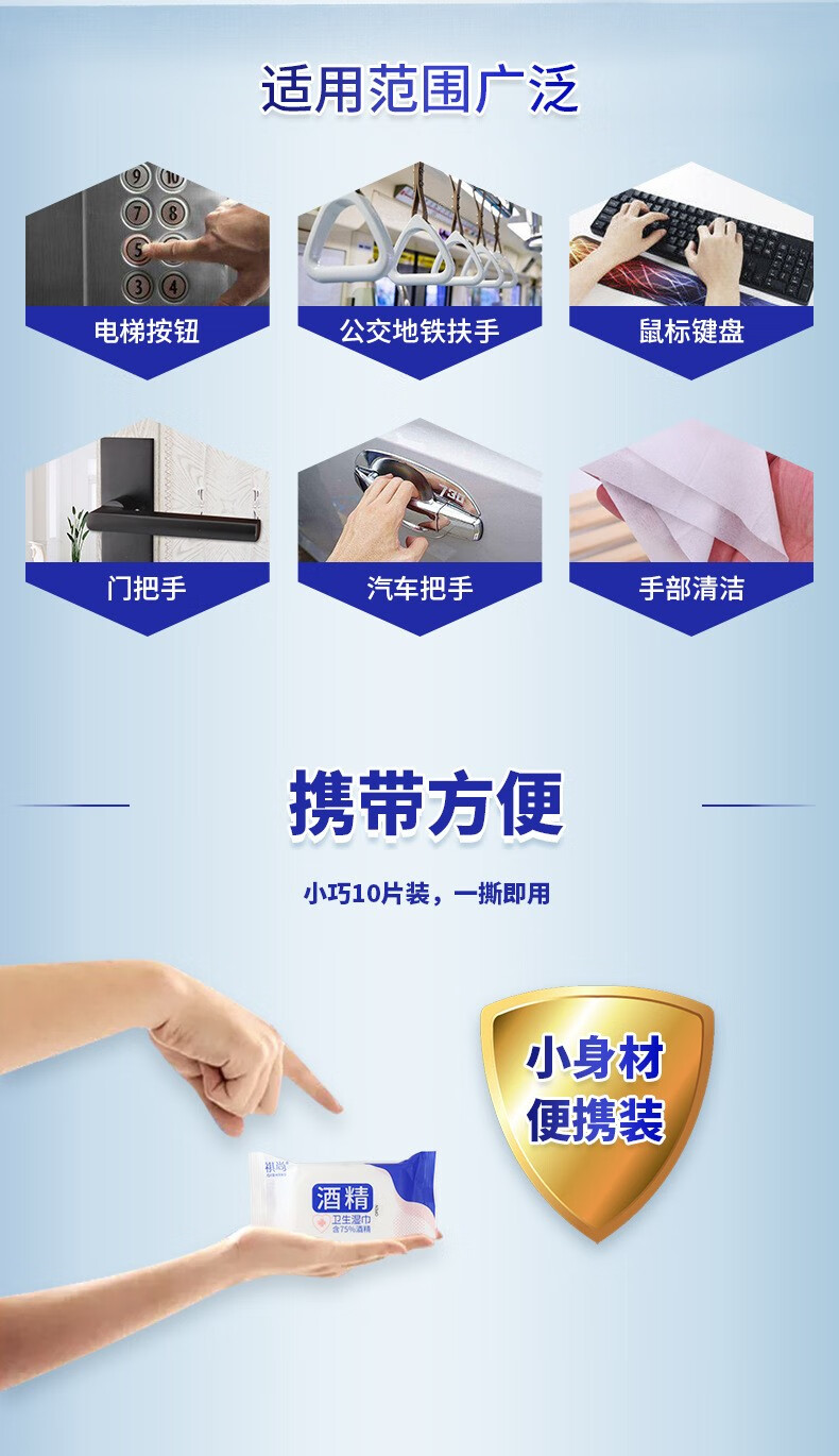 165889-酒精消毒湿巾小包便携式10包装儿童学生清洁卫生湿纸巾随身装 10包-详情图