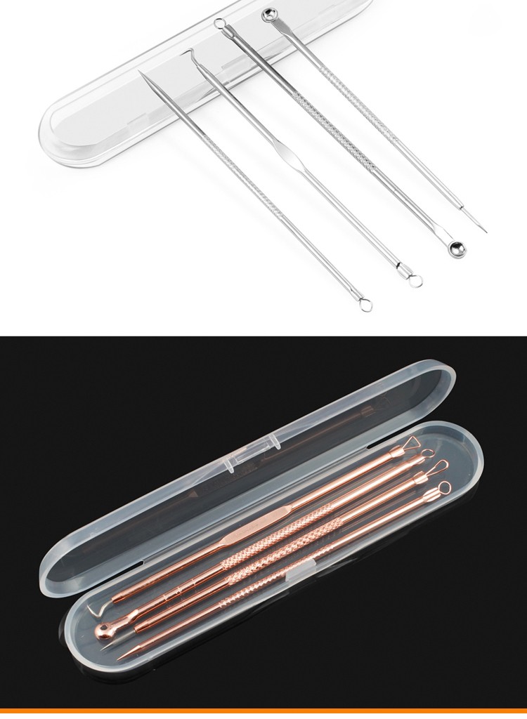 ACARE 不锈钢粉刺针挤痘痘排针多功能工具三角头脸部美容细胞夹套装带 1号双圈挤压棒+收纳盒