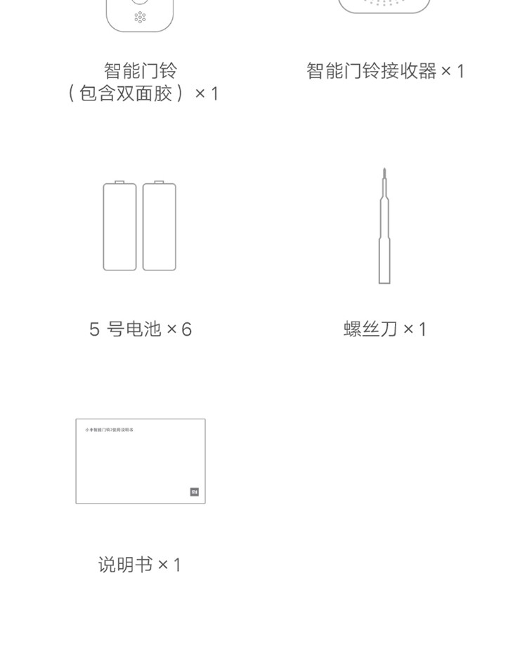 小米（MI） 智能门铃2套装1080p智能可视无线家用猫眼监控摄像头远程控制高清夜视 米家智能门铃2套装