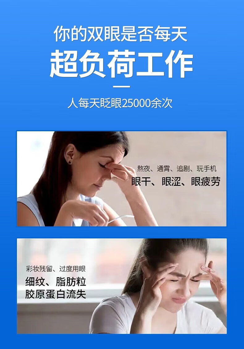 雪多妍眼膜贴黑眼圈眼袋细纹补水保湿眼纹鱼尾纹眼贴男女士眼袋贴 三盒装【周期使用效果佳】送女友