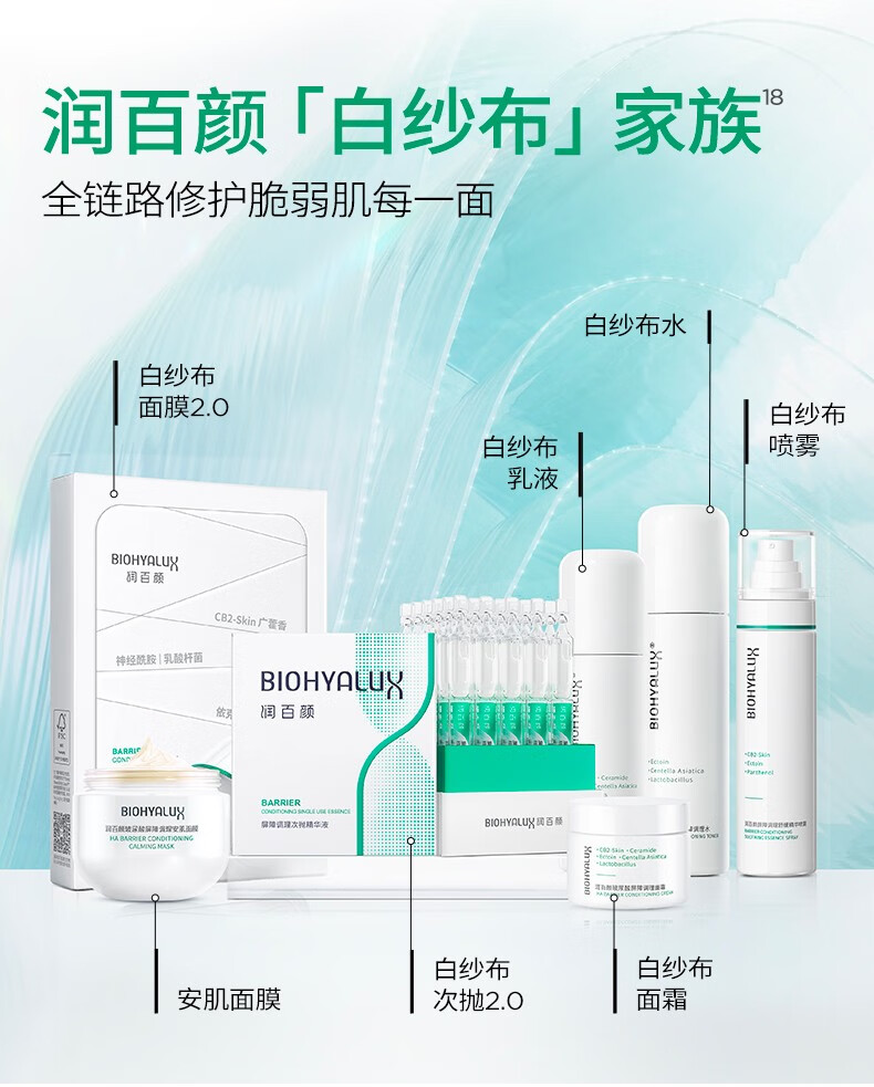润百颜玻尿酸屏障调理安肌面膜补水保湿修护白纱布涂抹睡眠面膜护肤品女 屏障安肌调理面膜5g*2
