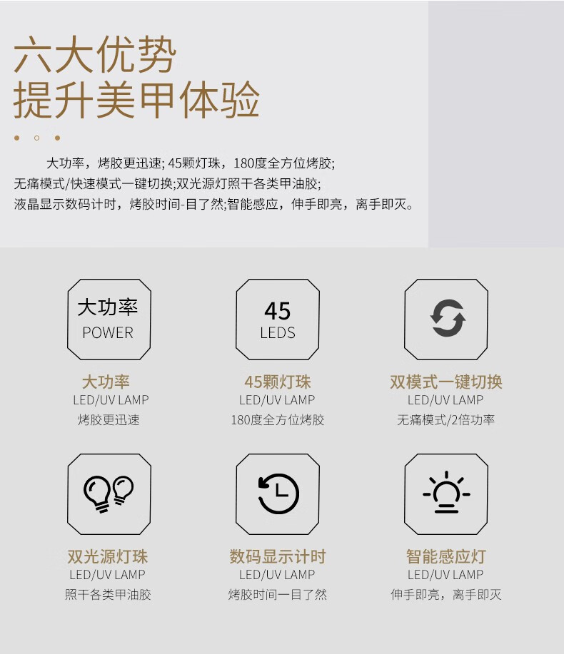 卡洛特（KLUOT） 美甲灯光疗机美甲油胶烘干灯智能LED烤灯初学者新手美甲工具 美甲灯【白色】 1个 X5