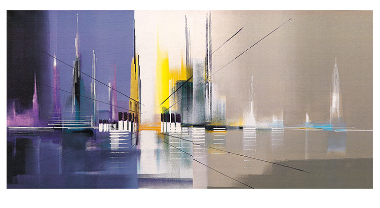 时黛 现代简约装饰画 沙发背景墙画单幅 有框画 客厅抽象挂画 城市倒影 SD202 6折 简约银框65*125