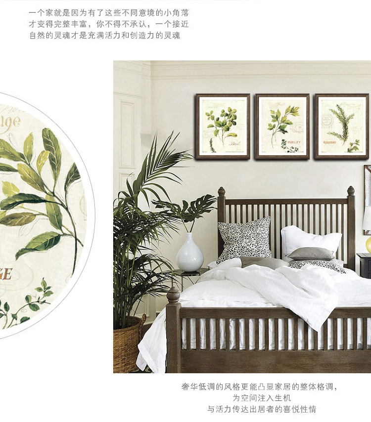 名帛 现代简约美式客厅装饰画沙发背景墙装饰画卧室风景画玄关挂画餐厅壁画植物有框画欧式植物画 C款 进口画芯