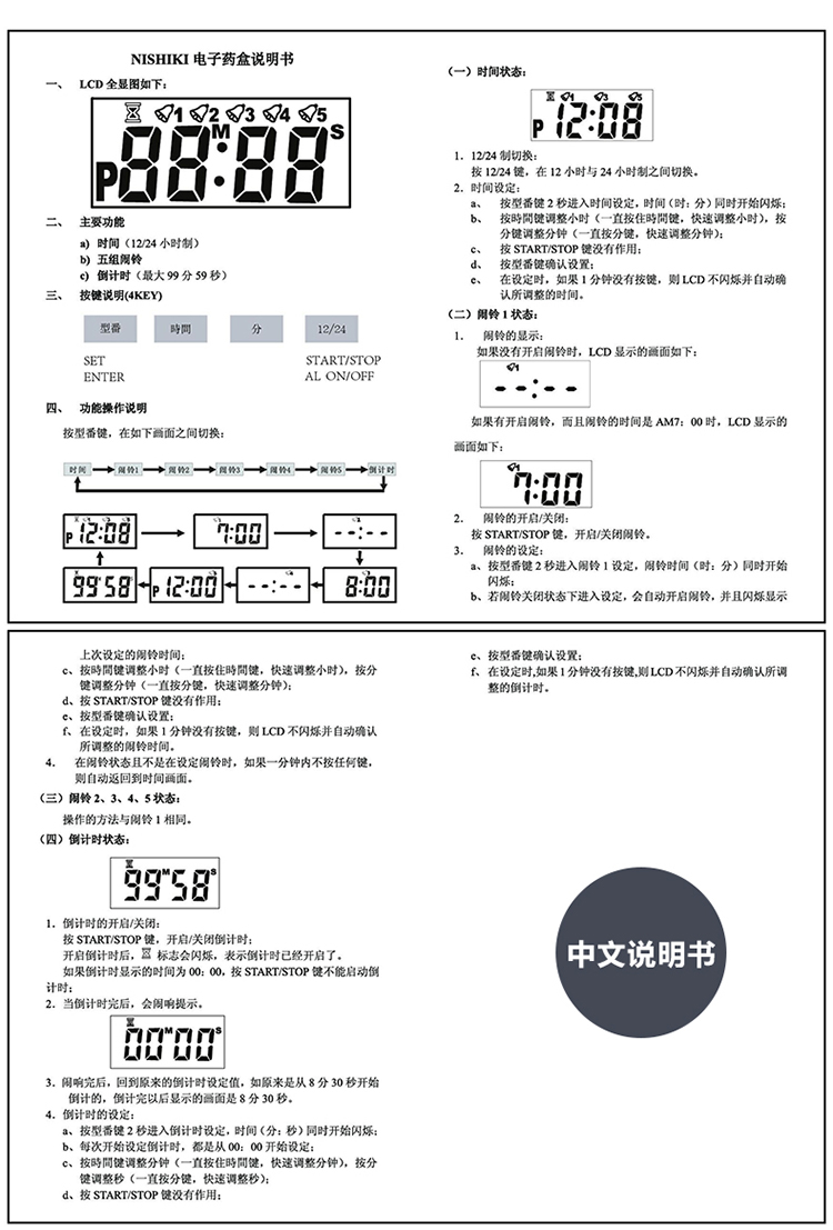 
                                                            NISHIKI定时药盒智能便携七格电子分药盒随身药盒药品收纳盒 吃药提醒器                