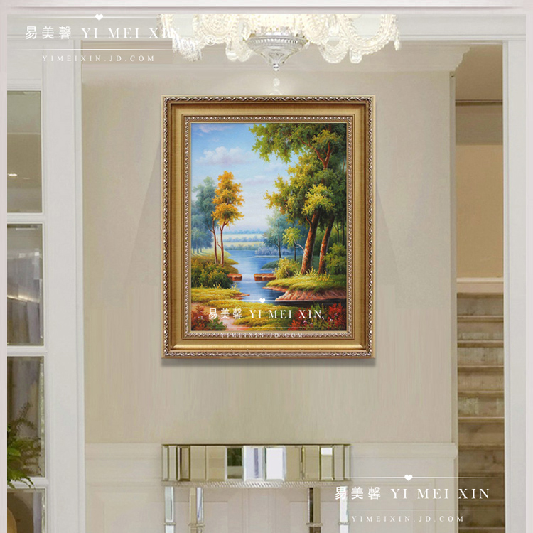 
                                        易美馨手绘油画 装饰客厅餐厅 玄关走廊 欧式风景 [聚宝招财树]山水油画 如图 带框60X70CM                
