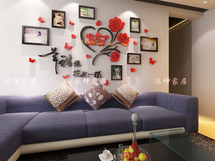 
                                        沐坤 创意心形 3D亚克力 立体墙贴 相框墙 照片墙 客厅 卧室 沙发背景 相片墙贴 中                