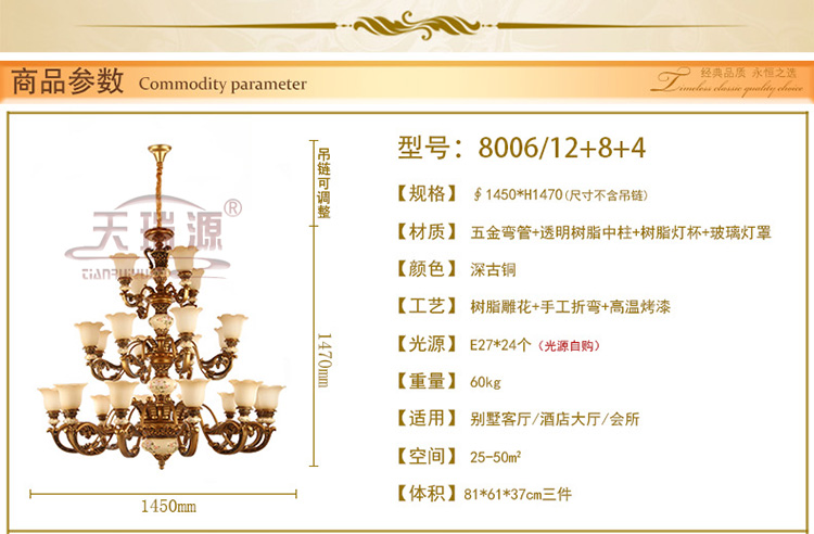 天瑞源 三层欧式大吊灯复式楼梯灯具复古别墅大堂树脂灯饰酒店工程