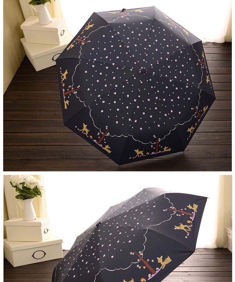 草原小鹿三折遮阳伞防晒防紫外线太阳伞韩国折叠女士晴雨伞创意全自动伞 天蓝色