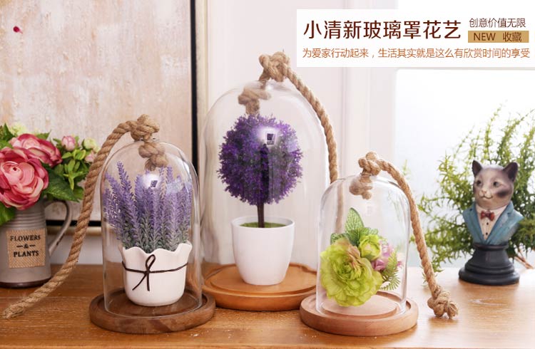 橡树庄园 美式乡村透明木底玻璃罐 实木托盘玻璃罩摆件家居装饰品 小号玻璃罩+兔兔储蓄罐