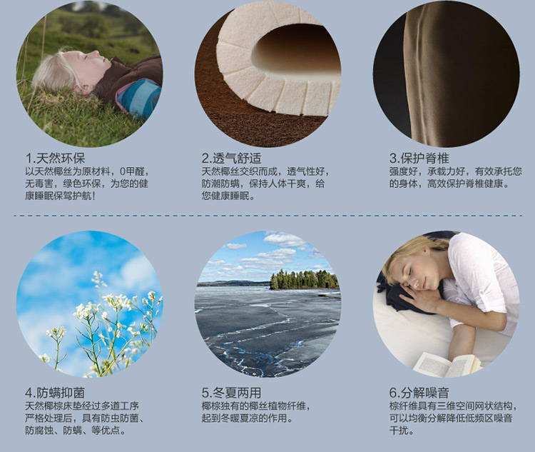 
                                        曲眠 椰棕乳胶床垫 进口斯里兰卡椰棕床垫 棕垫席梦思床垫  软硬可定做 6cm厚(含内外套) 190cm*150cm                