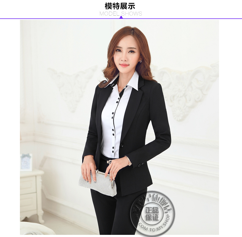 安妮早职业装女装套装冬装长袖裤西服修身OL气质女士面试正装酒店前台工作服美容院制服韩版大码 黑色西装+西裙 S