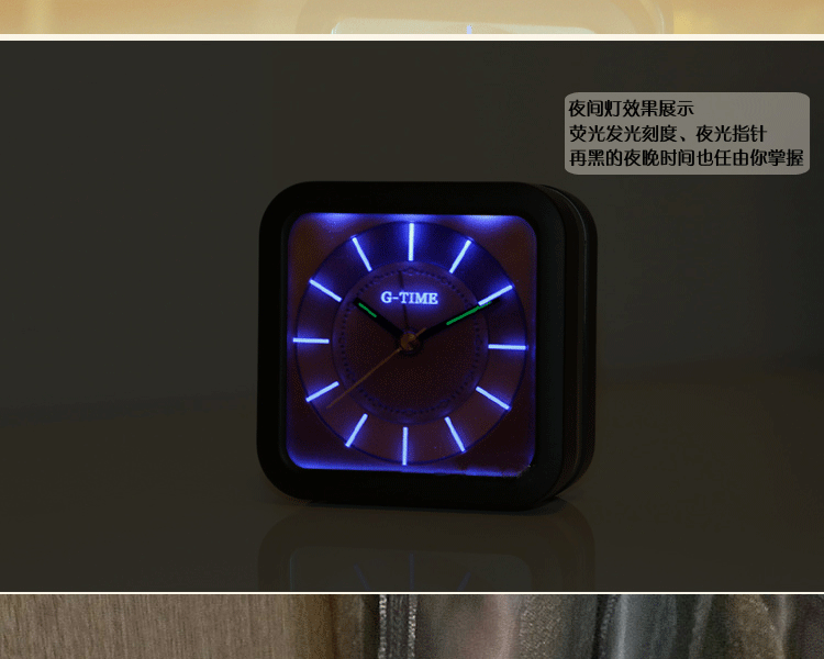 学生时尚简约钟夜光创意闹钟指针刻度静音电子闹钟床头贪睡懒人小闹表小巧精致闹钟 珠光白