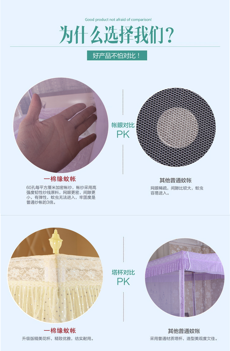 一棉缘 床上款三开门宫廷蚊帐 坐床式蚊账 蒙古包密封纹帐 淡黄色 1.8m床