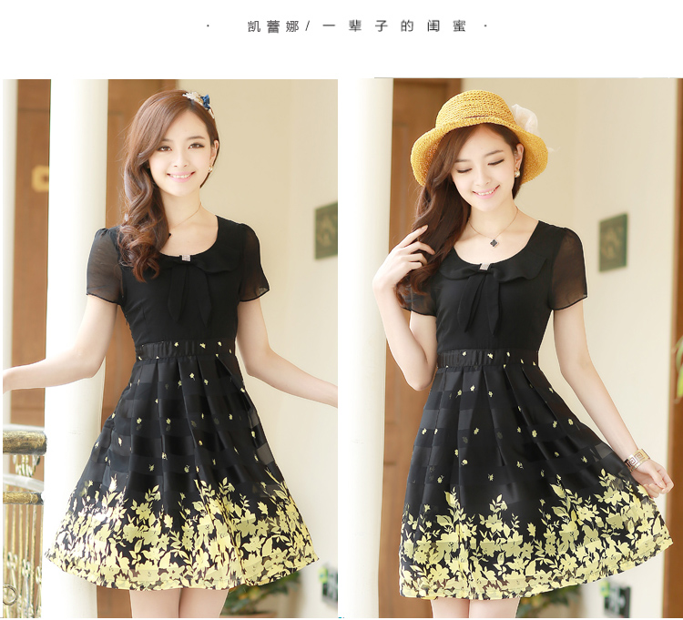 2015 URKK dress in summer long Korean snow woven large code short-sleeve floral waist in cultivating A Field dress girls black spend 4 XL pictures, price, brand platters! Elections are good character, the national distribution, so why buy now enjoy more preferential! Health