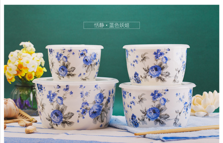 微波炉冰箱专用 韩式保鲜碗四件套 保鲜盒 四件套 密封 微波碗 陶瓷 便当盒 厨房餐具 蓝色妖姬