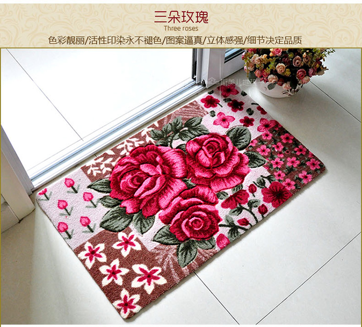 
                                        3D立体剪花植绒TPR吸水防滑垫子进门门口地垫玄关入户门垫撕不烂防滑底无异味可裁剪 紫荆花 40x60cm                